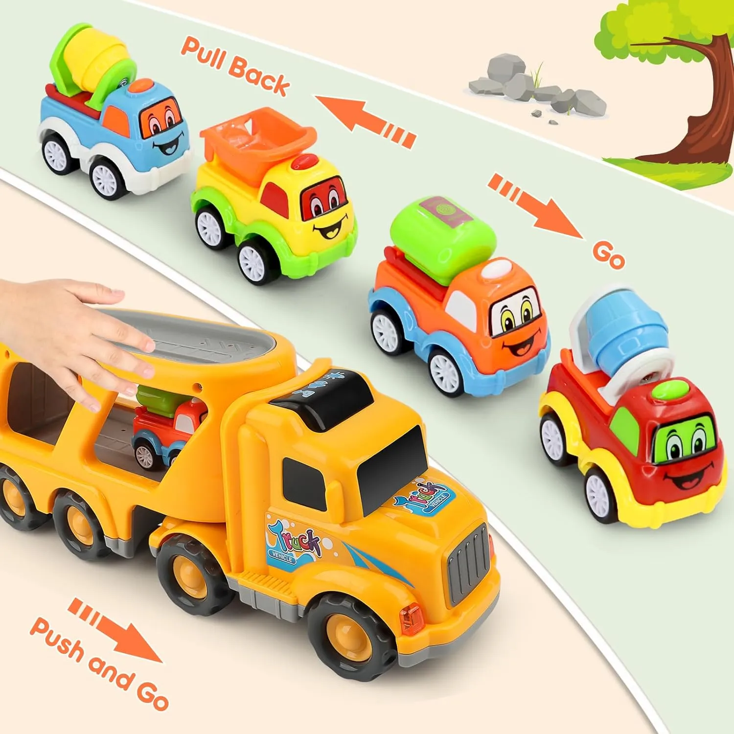 Construction Truck Toddler Toys Car: Toys for 2 3 4 Year Old Boy 5 in 1 Carrier Toys for Kids Age 2-3 2-4 | 18 Months 2 Year Old Boy Christmas Birthday Gifts