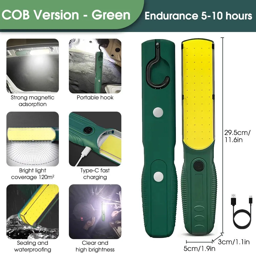Cordless COB Inspection Torch Lamp Rechargeable LED Magnetic Work Light Green