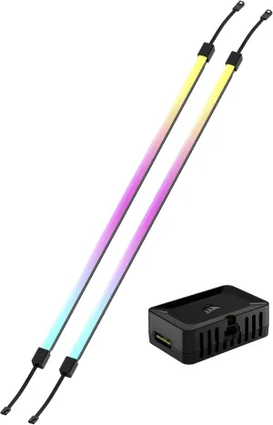 CORSAIR iCUE Link LS350 Aurora RGB Light Strips 350mm Kit – 2X Magnetic Diffused Individually Addressable RGB LED Strips – iCUE Link Adapter and ARGB to iCUE 3-Pin Adapter Cable Included