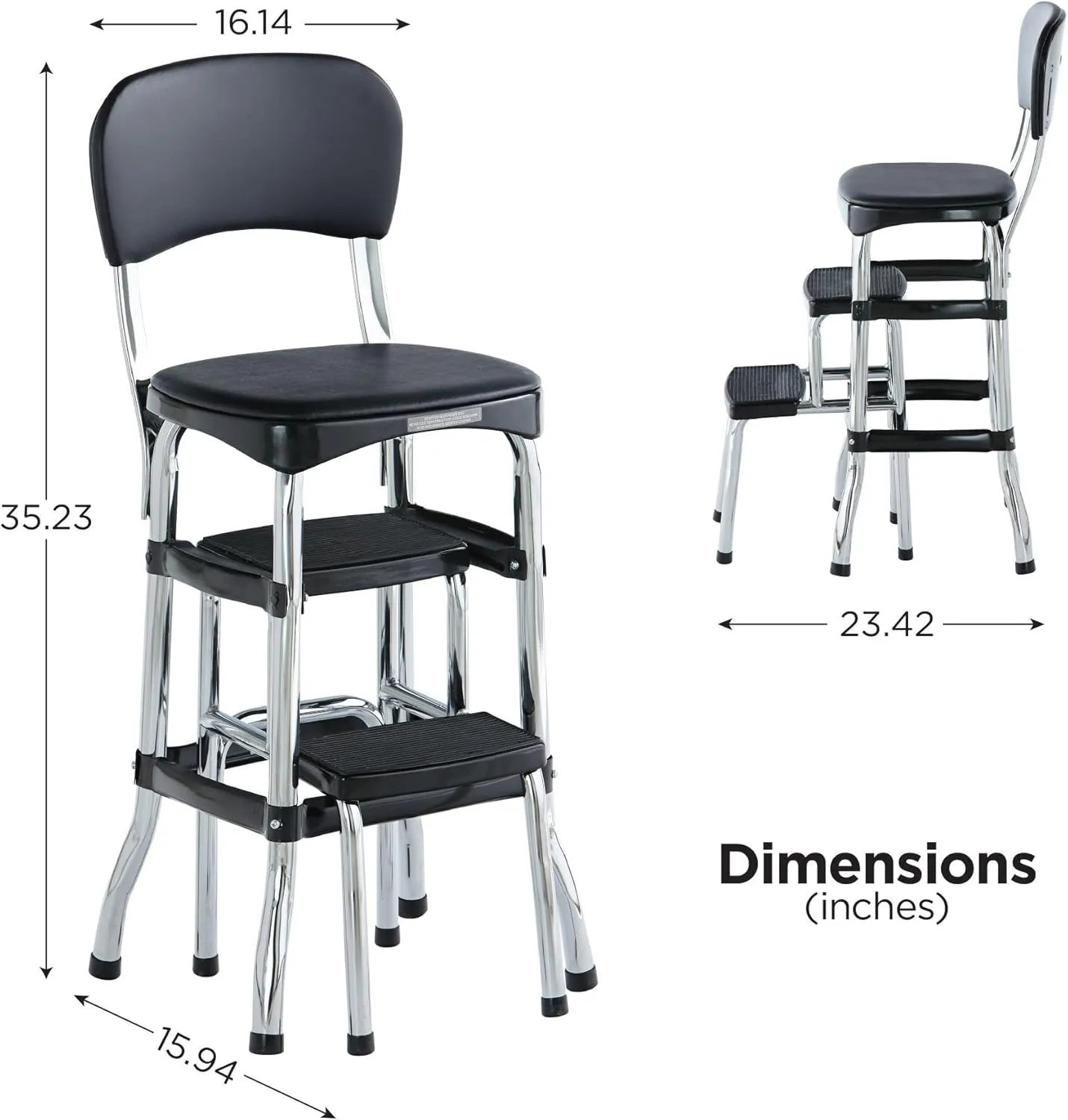 Cosco 11120CBB1E Black Retro Counter Chair / Step Stool, Black