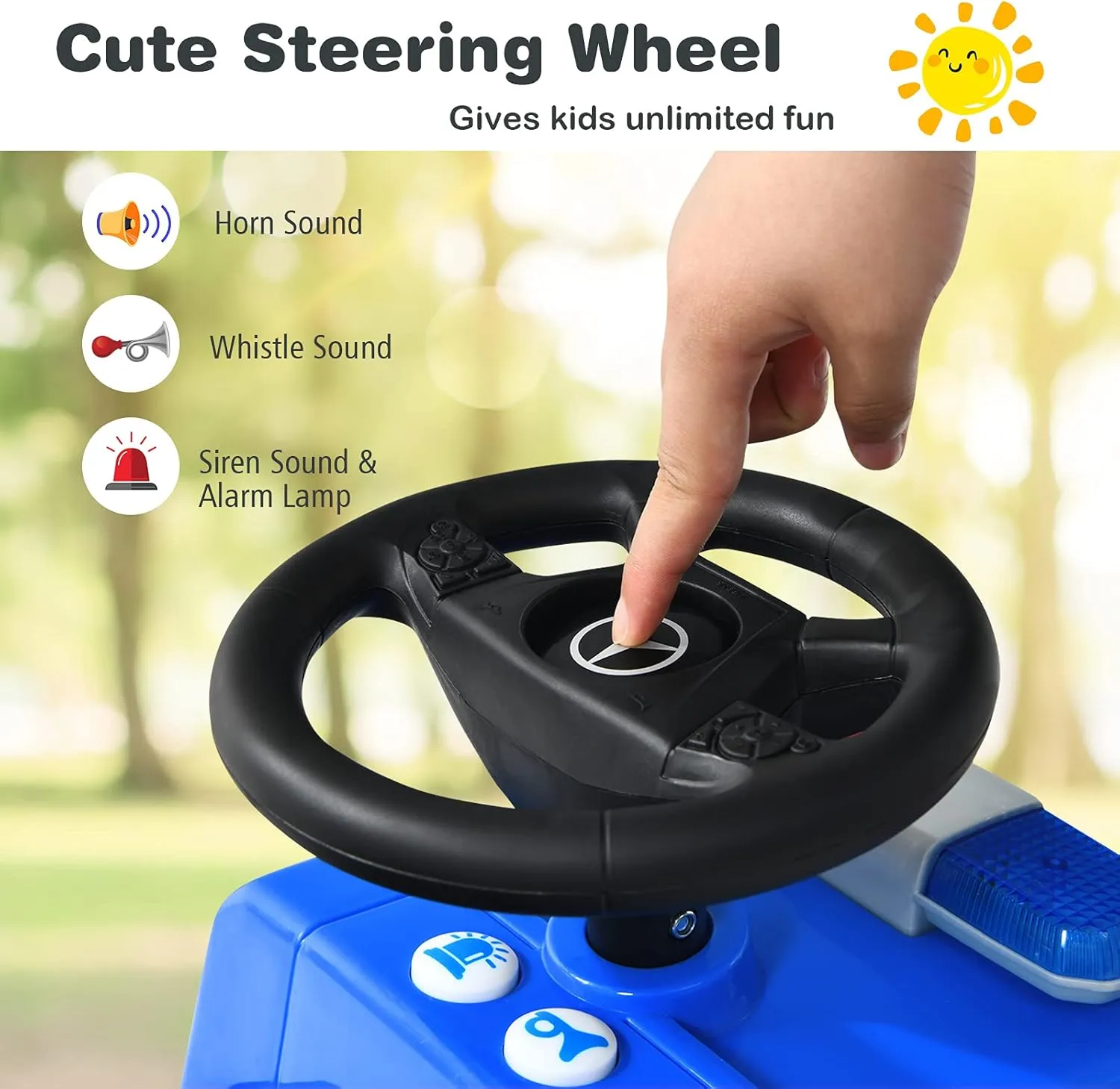 Costzon Ride On Push Car for Toddlers, Licensed Mercedes Benz Sliding Car w/Steering Wheel, Horn, Headlights, Under Seat Storage, Foot-to-Floor Riding Toy for Boy Girl 18-36 Months (Police Car, Blue)