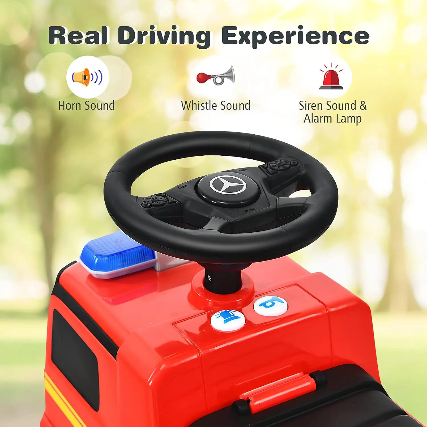 Costzon Ride On Push Car for Toddlers, Licensed Mercedes Benz Sliding Car w/Steering Wheel, Horn, Headlights, Under Seat Storage, Foot-to-Floor Riding Toy for Boys Girls 18-36 Months (Fire Truck, Red)