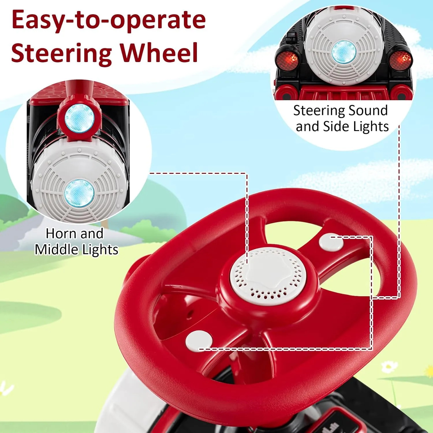 Costzon Ride on Train Trackless, 12V 2-Seater Ride on Toy with Train Whistle, LED Lights, Music & Removable Chair, Electric Train w/One-Button & Soft Start, Gift for Boys & Girls (2 Seaters,Red)