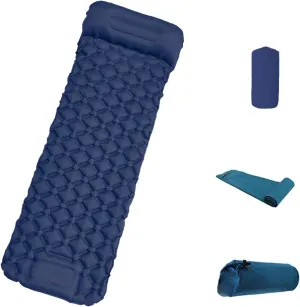 Coziya Matelas, 5cm Ultralight Inflatable Camping Mattress, Inflatable Sleeping Pad with Built-in Pillow, Anti-Slip Portable Foldable, for Traveling, Camping, Beach, Hiking (Cyan)