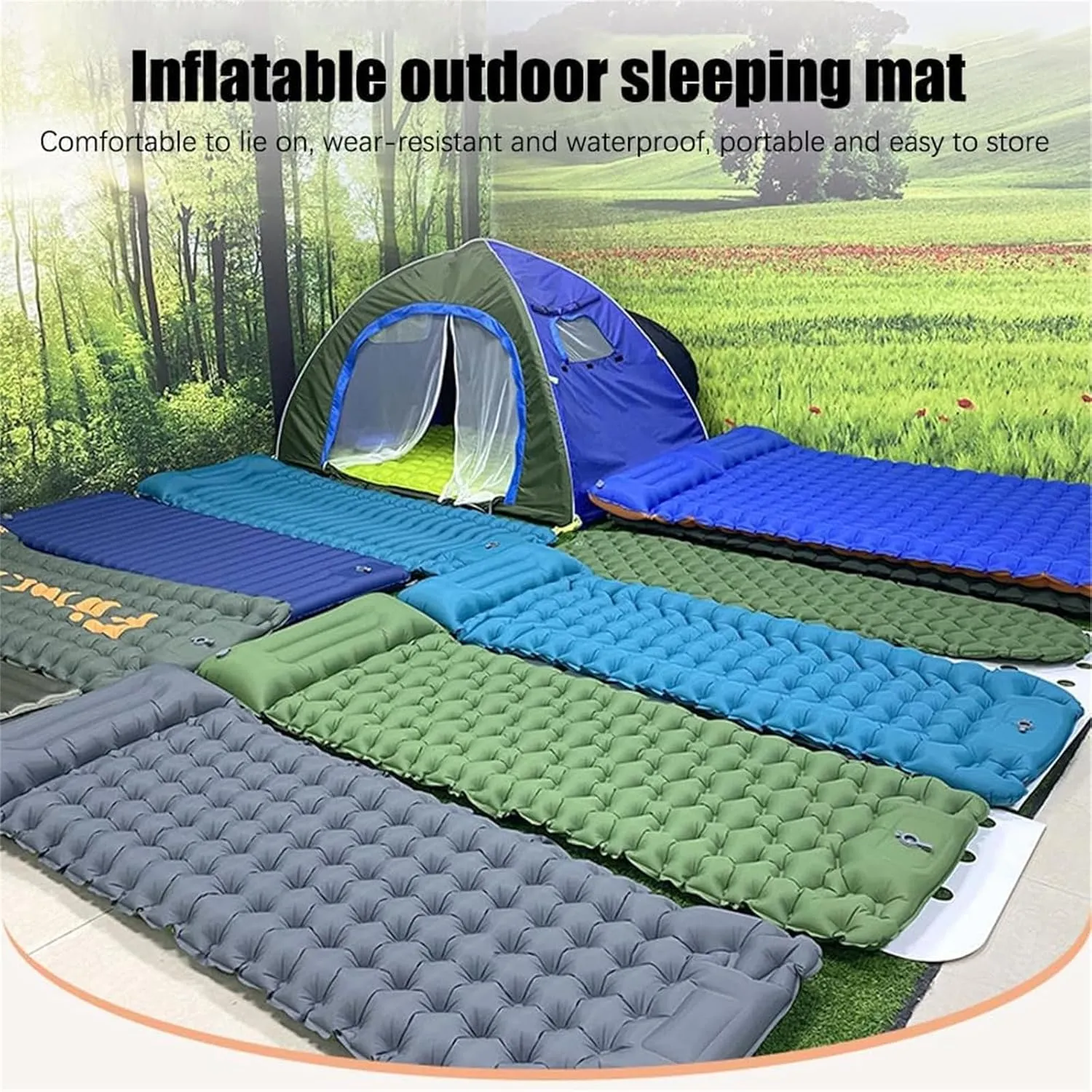 Coziya Matelas, 5cm Ultralight Inflatable Camping Mattress, Inflatable Sleeping Pad with Built-in Pillow, Anti-Slip Portable Foldable, for Traveling, Camping, Beach, Hiking (Cyan)