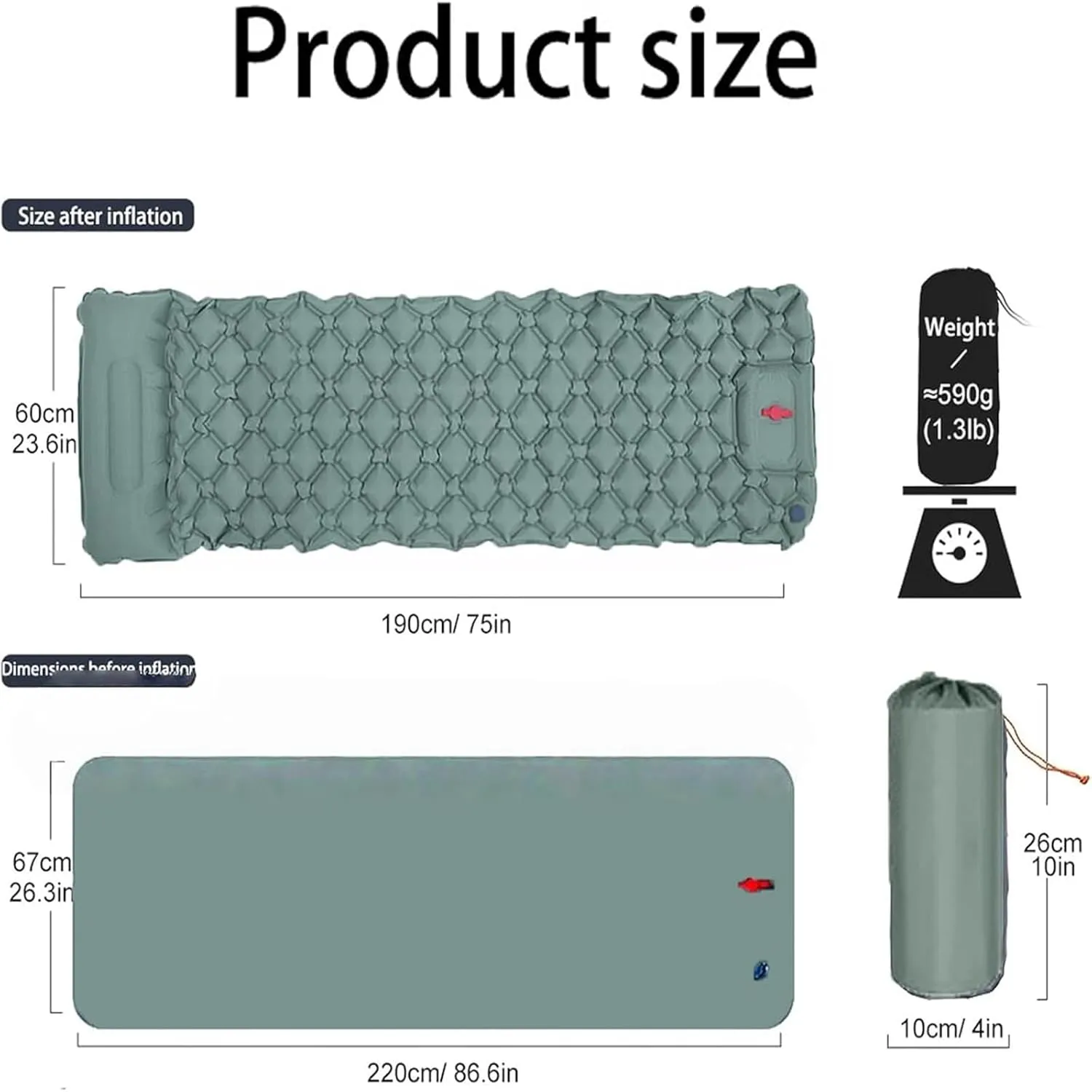 Coziya Matelas, 5cm Ultralight Inflatable Camping Mattress, Inflatable Sleeping Pad with Built-in Pillow, Anti-Slip Portable Foldable, for Traveling, Camping, Beach, Hiking (Cyan)