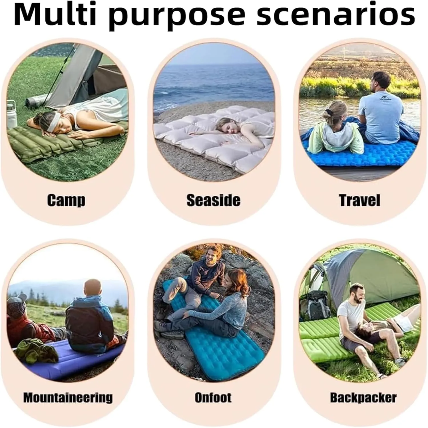 Coziya Matelas, 5cm Ultralight Inflatable Camping Mattress, Inflatable Sleeping Pad with Built-in Pillow, Anti-Slip Portable Foldable, for Traveling, Camping, Beach, Hiking (Cyan)