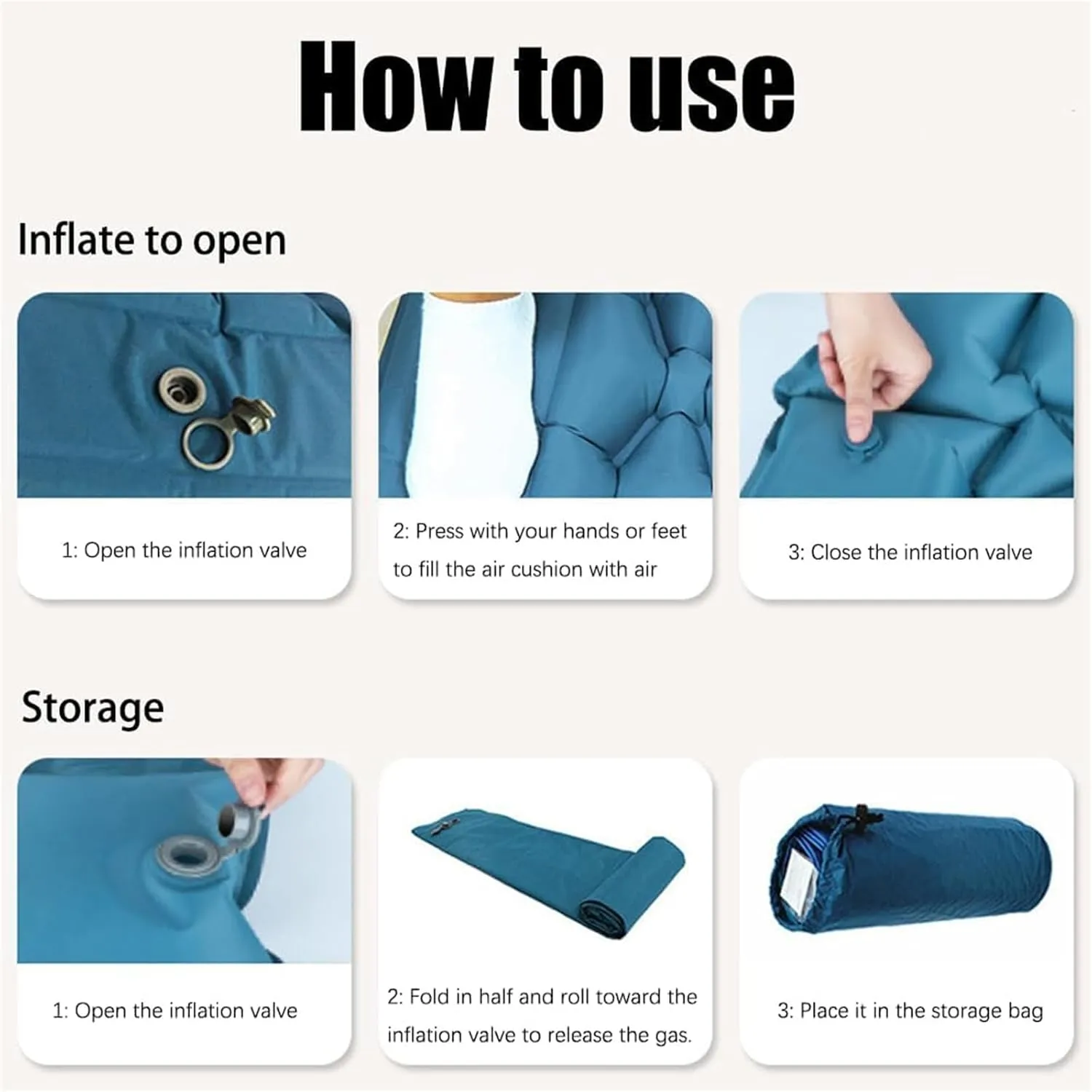 Coziya Matelas, 5cm Ultralight Inflatable Camping Mattress, Inflatable Sleeping Pad with Built-in Pillow, Anti-Slip Portable Foldable, for Traveling, Camping, Beach, Hiking (Cyan)