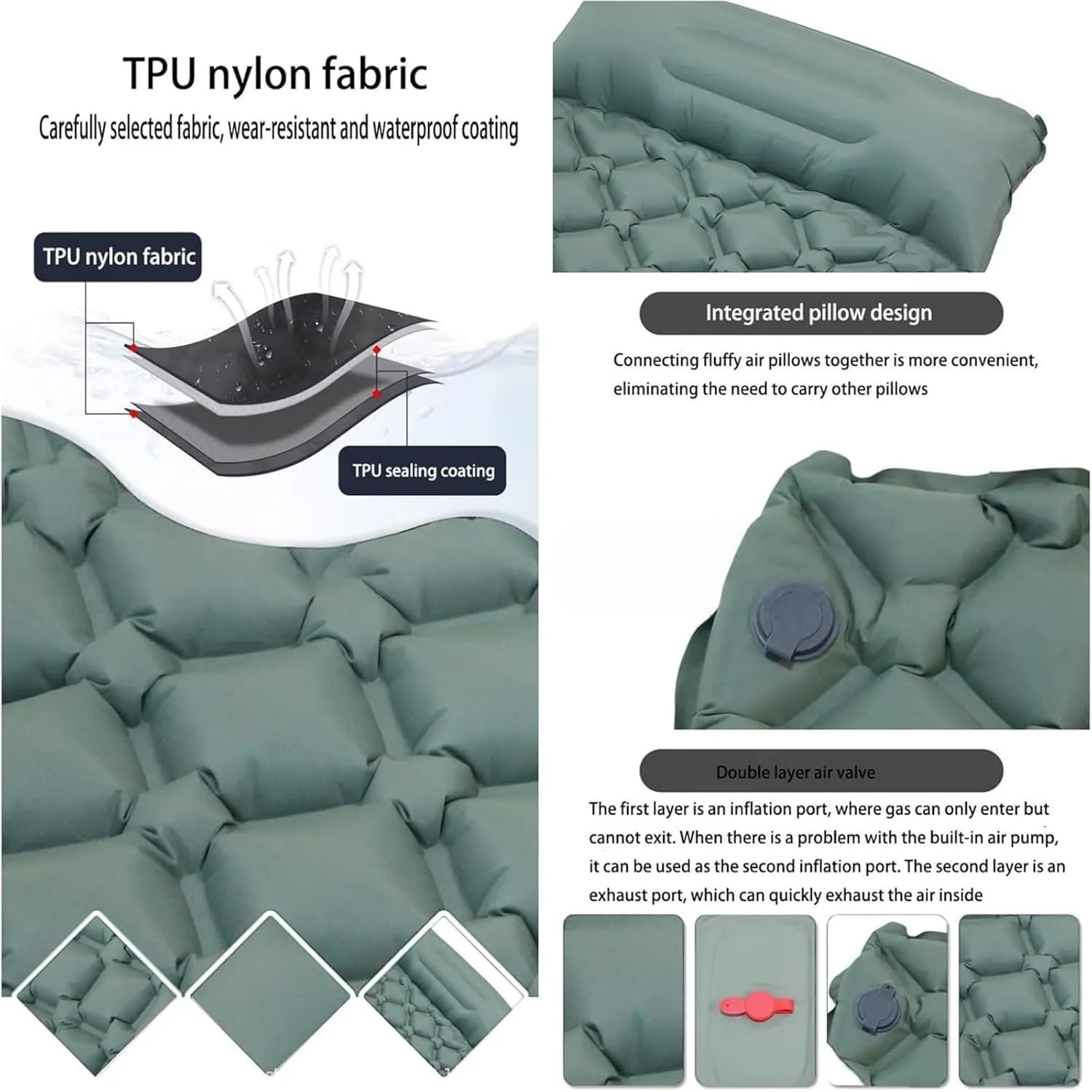 Coziya Matelas, 5cm Ultralight Inflatable Camping Mattress, Inflatable Sleeping Pad with Built-in Pillow, Anti-Slip Portable Foldable, for Traveling, Camping, Beach, Hiking (Cyan)