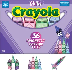 CreateOn Crayola Glitter Magnetic Tiles, Building Set for Kids, Magnetic Tiles, Magnetic Building Toys for Kids, STEM Easter Toys for Boys and Girls Ages 3 and Up, 36-Piece Set (Glitter)