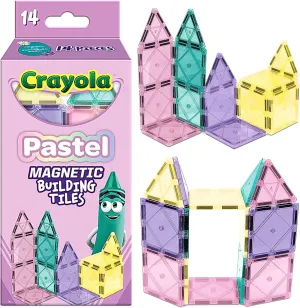 CreateOn Crayola Magnetic Tiles, Building Set for Kids, Magnetic Building Toys for Kids, STEM Travel, Gift for Boys and Girls Ages 3 , 14-Piece Set (Pastel)