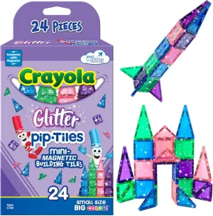 CreateOn Crayola Mini Magnetic PIP-Tiles, Building Set for Kids, Magnetic Building Toys for Kids, STEM Travel Toys for Boys and Girls Ages 3 , 24-Piece Set (Glitter)