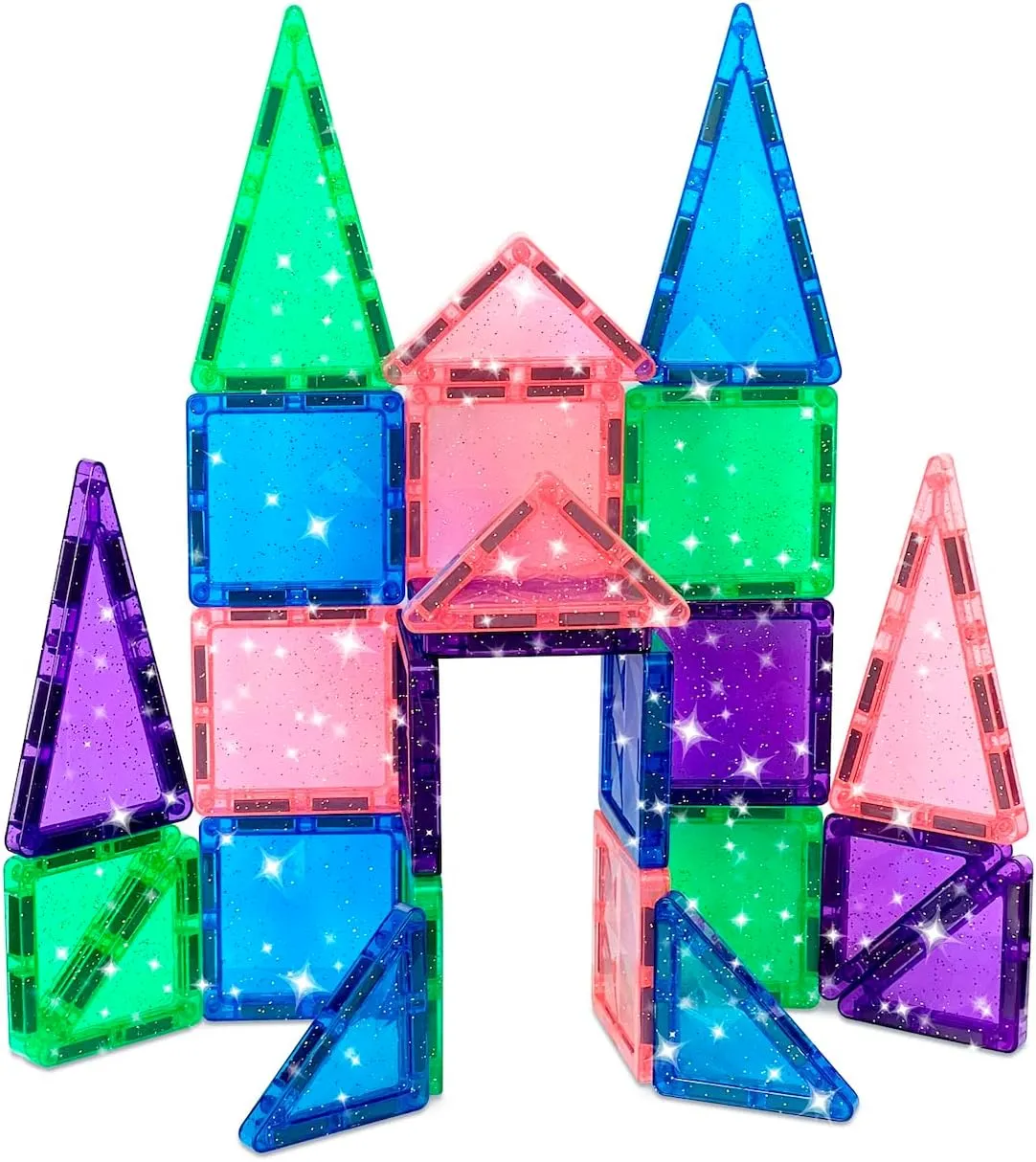 CreateOn Crayola Mini Magnetic PIP-Tiles, Building Set for Kids, Magnetic Building Toys for Kids, STEM Travel Toys for Boys and Girls Ages 3 , 24-Piece Set (Glitter)