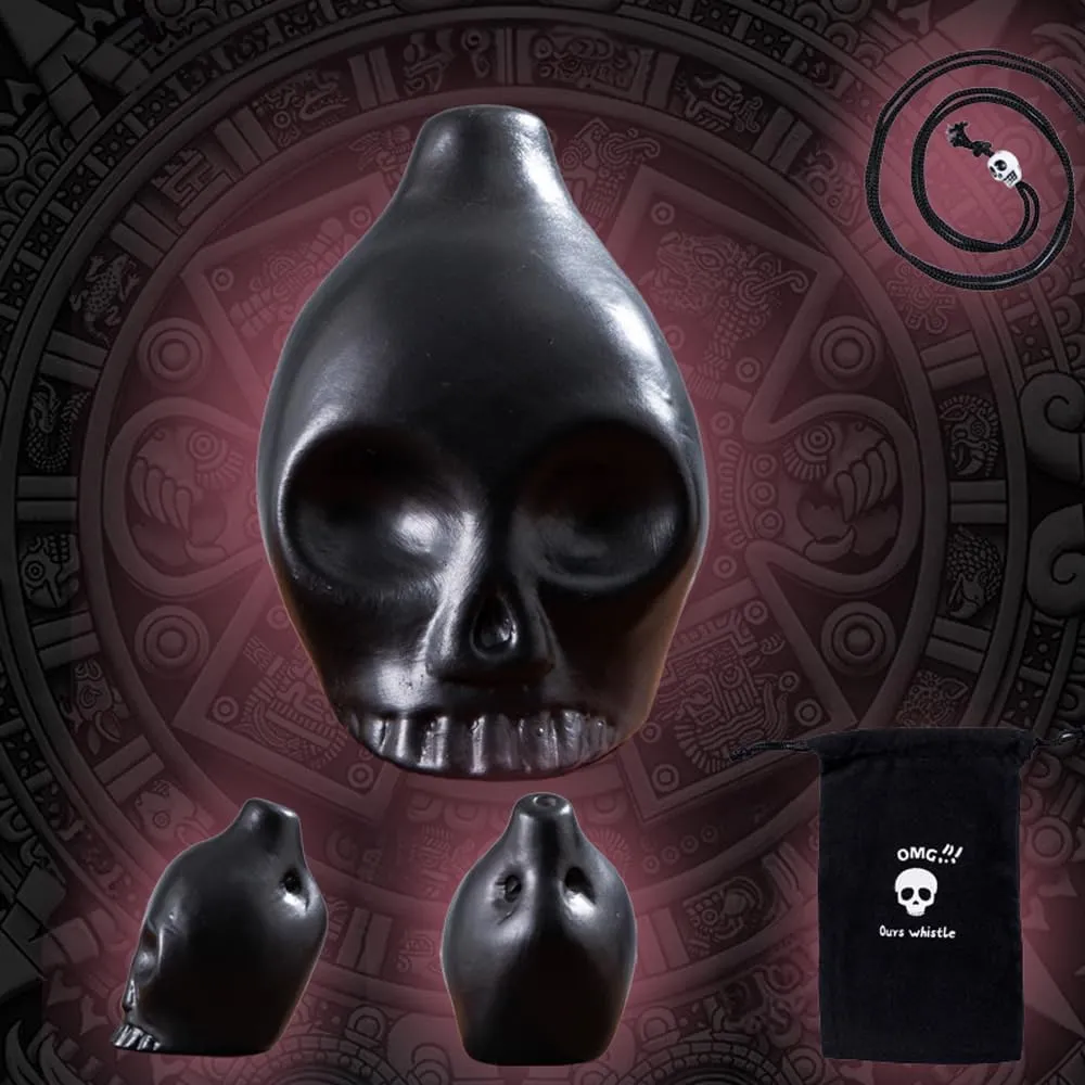 Creepy Aztec Death Whistle Loud Human Scream War Whistle, High Decibels Authentic Human Sounding Aztec Whistle for Skull Shape, Halloween Creepy Gift (Black)
