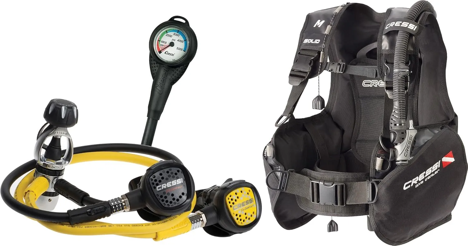 Cressi Novice Complete Scuba Diving Package - Buoyancy Compensator   Compact Regulator   Compact   Mini SPG - Solid: Made in Italy