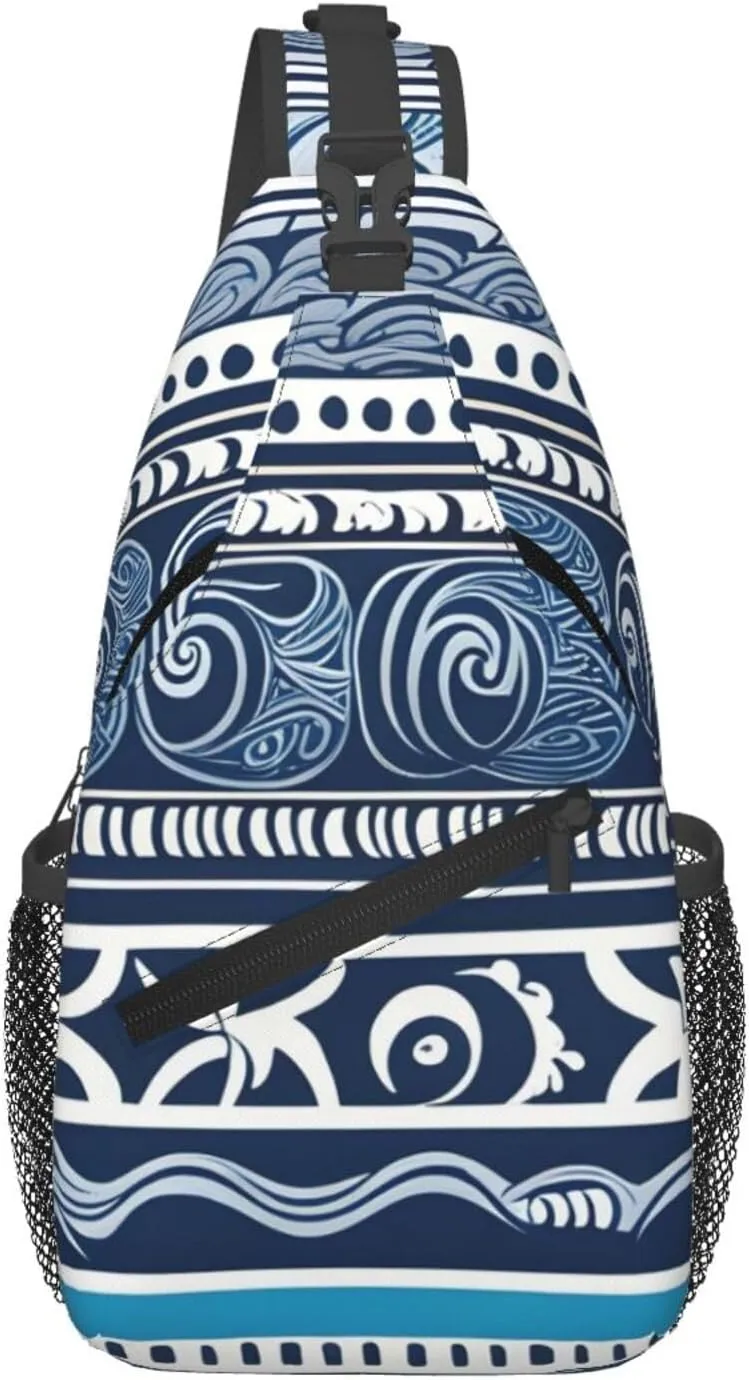 Cross Chest Bag Diagonally for Men and Women - Lightweight and Durable with High Storage Capacity Blue Polynesian Maori Tribal Pattern Printing, Black, One Size