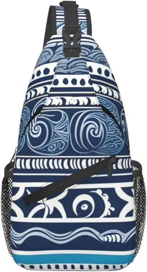 Cross Chest Bag Diagonally for Men and Women - Lightweight and Durable with High Storage Capacity Blue Polynesian Maori Tribal Pattern Printing, Black, One Size