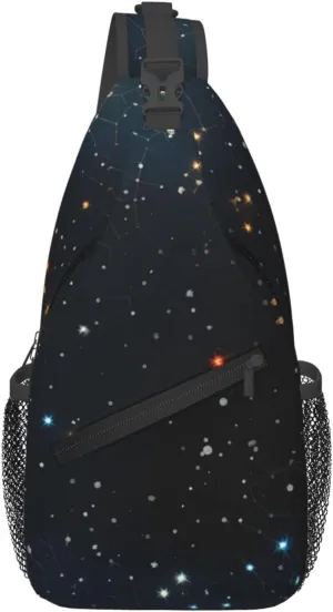 Cross Chest Bag Diagonally for Men and Women - Lightweight and Durable with High Storage Capacity constellation star clusters galaxies Pattern, Black, One Size