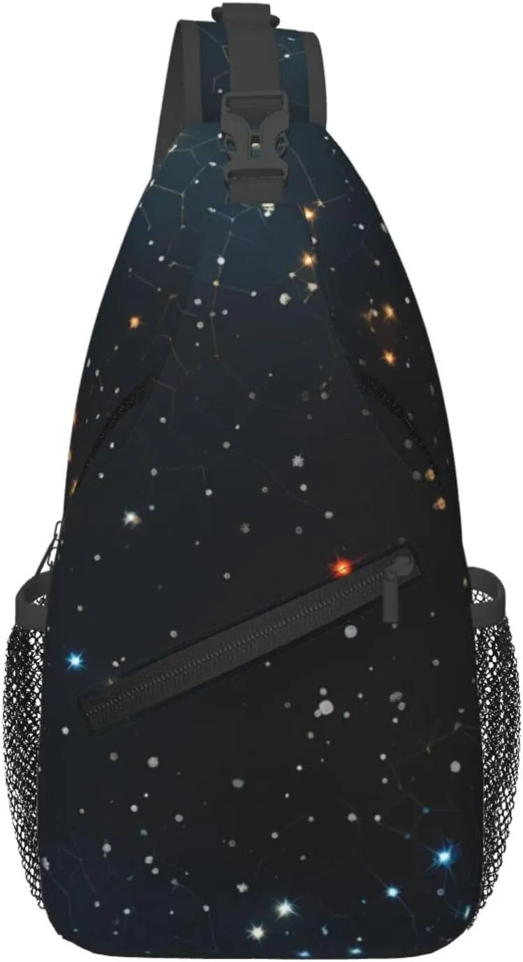 Cross Chest Bag Diagonally for Men and Women - Lightweight and Durable with High Storage Capacity constellation star clusters galaxies Pattern, Black, One Size