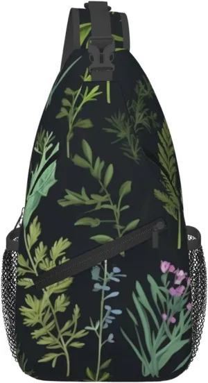 Cross Chest Bag Diagonally for Men and Women - Lightweight and Durable with High Storage Capacity flowering herbs and herbaceous plants Printing, Black, One Size