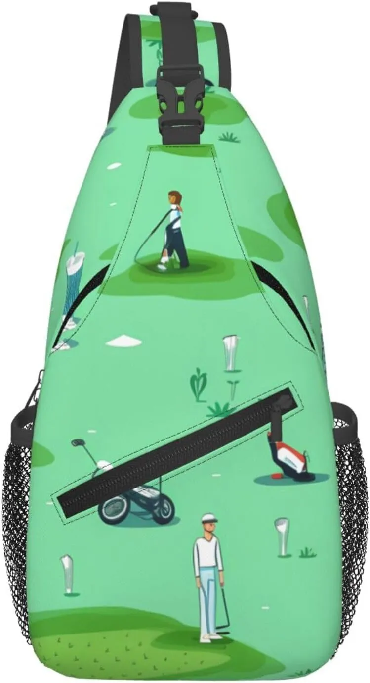 Cross Chest Bag Diagonally for Men and Women - Lightweight and Durable with High Storage Capacity golf on the lawn Pattern, Black, One Size