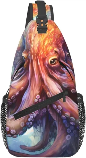 Cross Chest Bag Diagonally for Men and Women - Lightweight and Durable with High Storage Capacity octopus tentacles Printing, Black, One Size