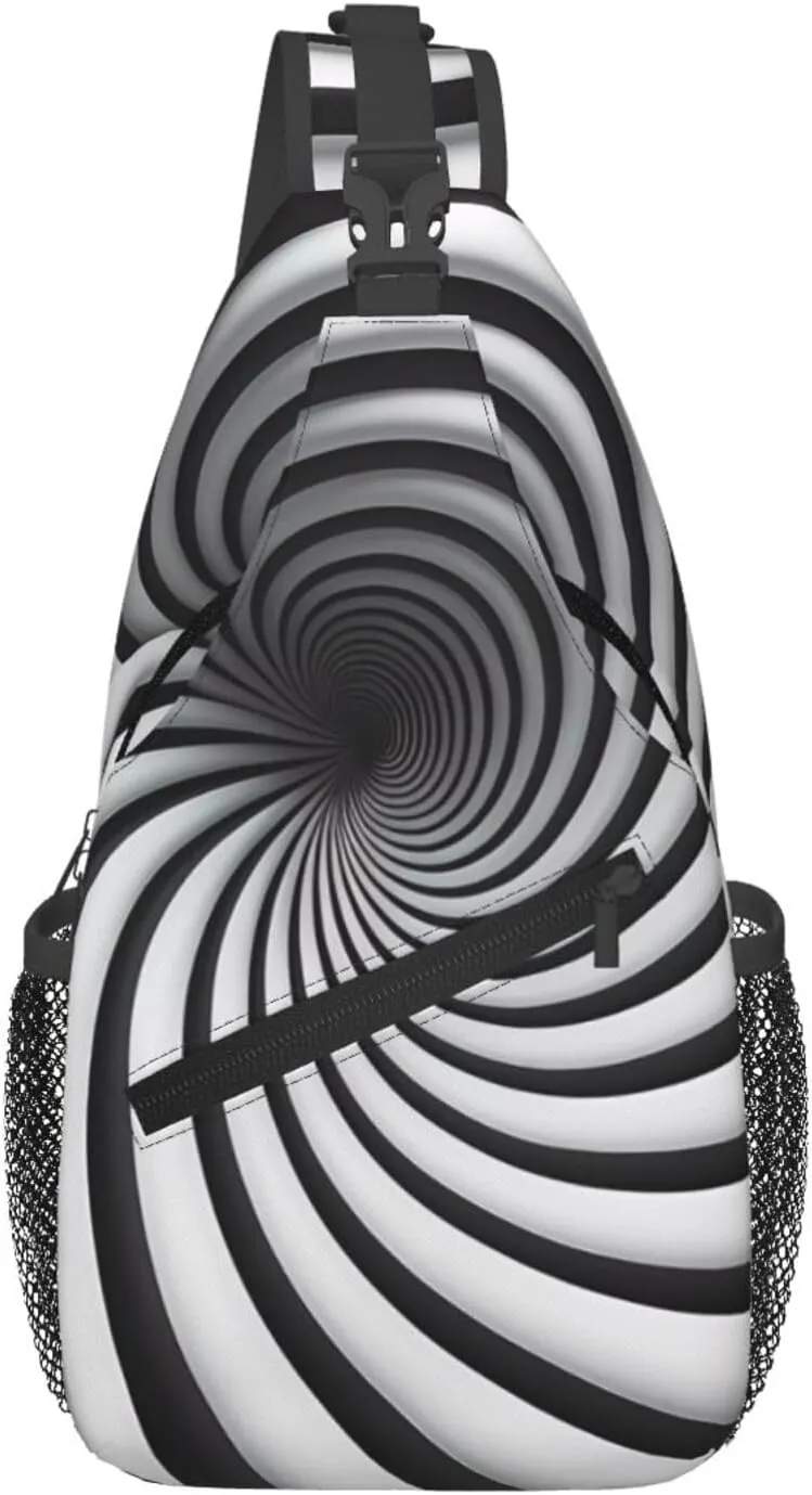 Cross Chest Bag Diagonally for Men and Women - Lightweight and Durable with High Storage Capacity spiral optical illusion gif Prints, Black, One Size