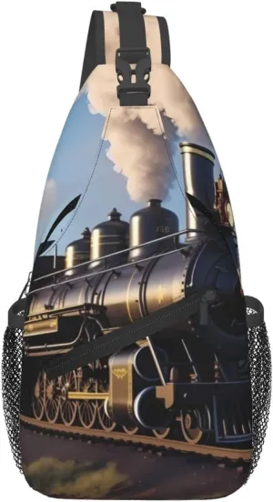 Cross Chest Bag Diagonally for Men and Women - Lightweight and Durable with High Storage Capacity Steam Locomotive Train Printing, Black, One Size
