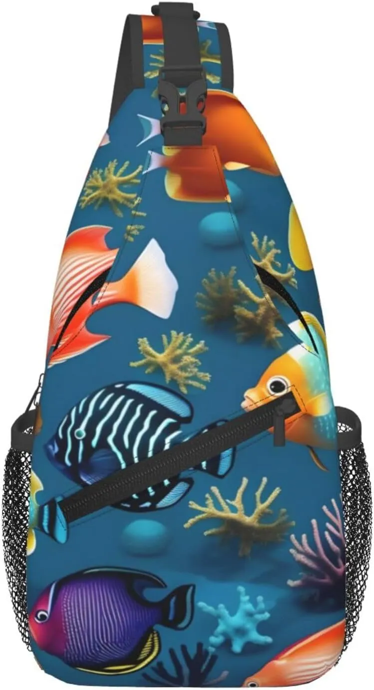 Cross Chest Bag Diagonally for Men and Women - Lightweight and Durable with High Storage Capacity Submarine reef fish Printing, Black, One Size