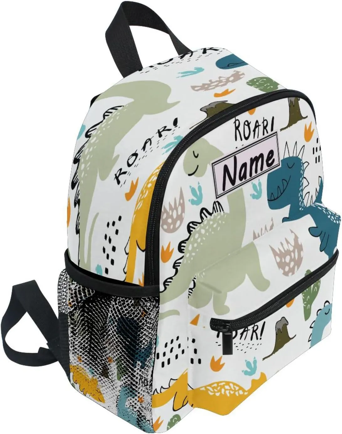 Custom Kids Toddler Mini Backpack for Girls Boys Cute Dinosaur Personalised Children's Backpacks Dino Animal White School Bag with Kid's Name/Text