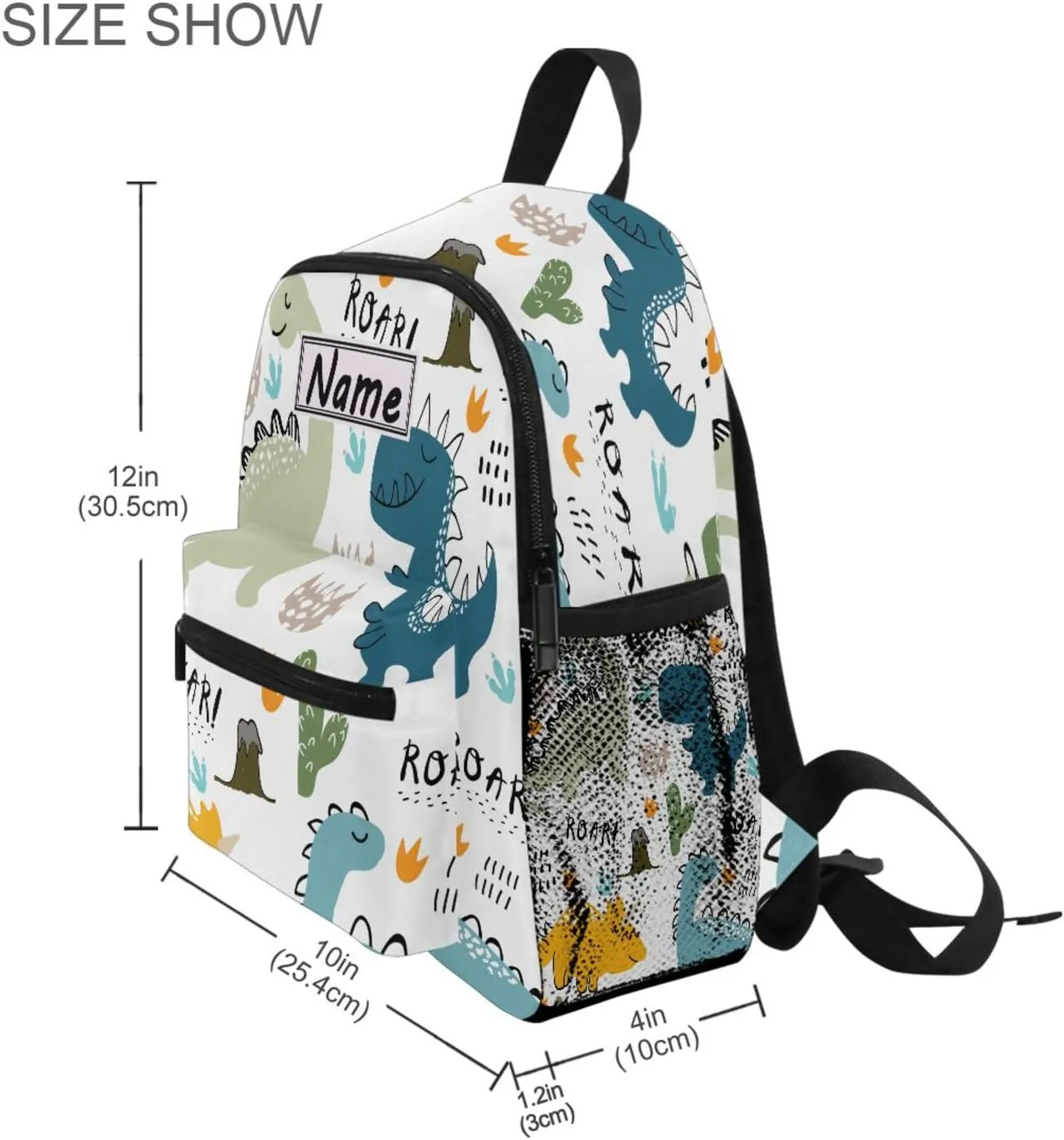 Custom Kids Toddler Mini Backpack for Girls Boys Cute Dinosaur Personalised Children's Backpacks Dino Animal White School Bag with Kid's Name/Text
