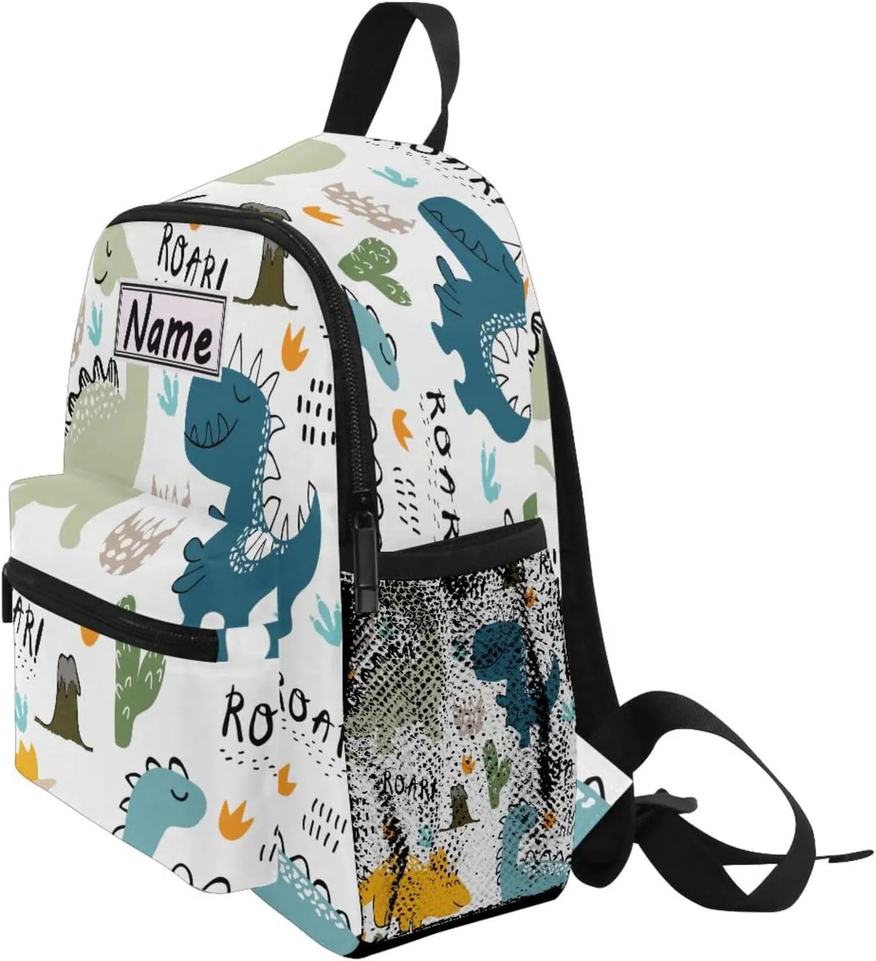 Custom Kids Toddler Mini Backpack for Girls Boys Cute Dinosaur Personalised Children's Backpacks Dino Animal White School Bag with Kid's Name/Text
