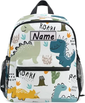 Custom Kids Toddler Mini Backpack for Girls Boys Cute Dinosaur Personalised Children's Backpacks Dino Animal White School Bag with Kid's Name/Text