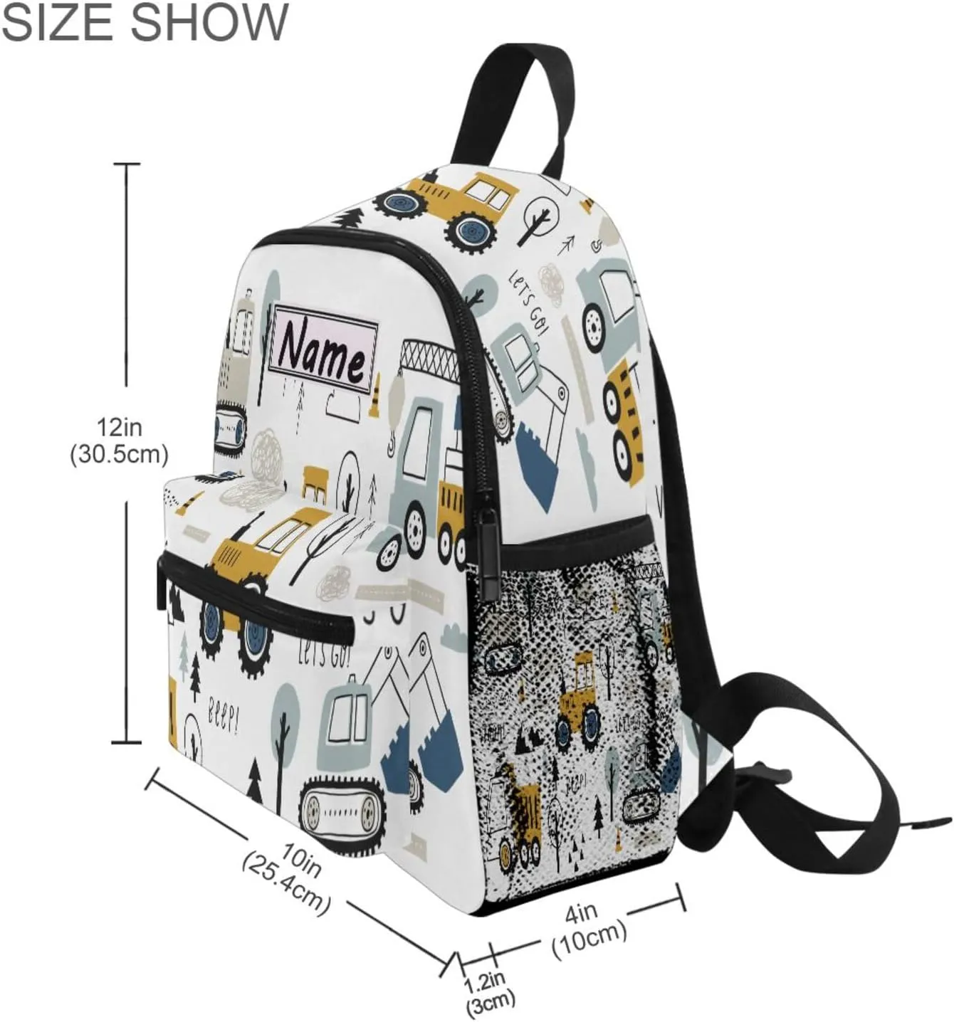 Custom Kids Toddler Mini Backpack for Girls Boys Truck Tractor Excavator Personalised Children's Backpacks Cute Cars School Bag with Kid's Name/Text