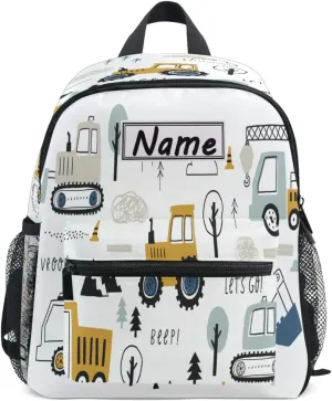 Custom Kids Toddler Mini Backpack for Girls Boys Truck Tractor Excavator Personalised Children's Backpacks Cute Cars School Bag with Kid's Name/Text