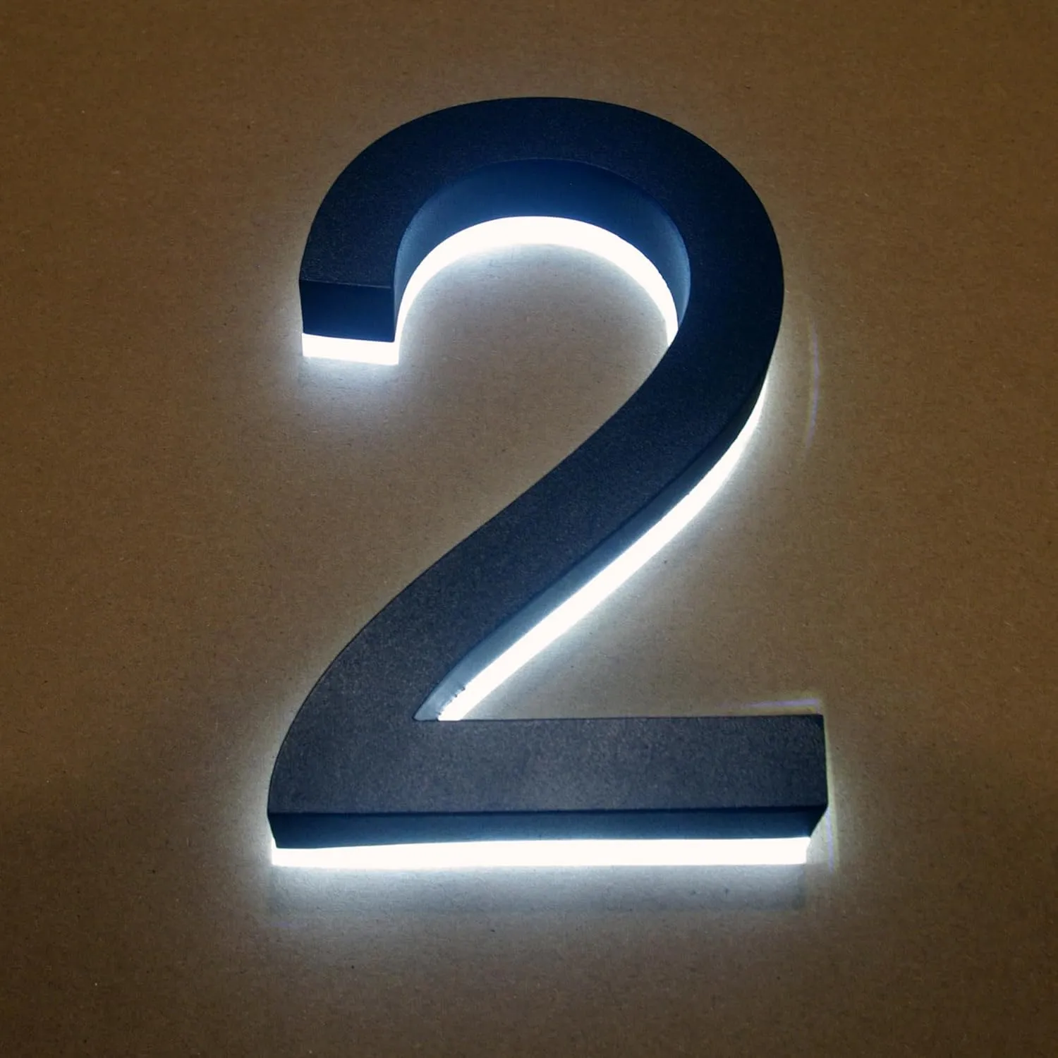 Custom Modern House Number Light Solar-Powered Stainess Steel Backlit Address Sign for Outdoor Post Yard House Metal Lighted Number Plaque Easy Install LED Sign (Custom White/Warm White, 3 numbers)