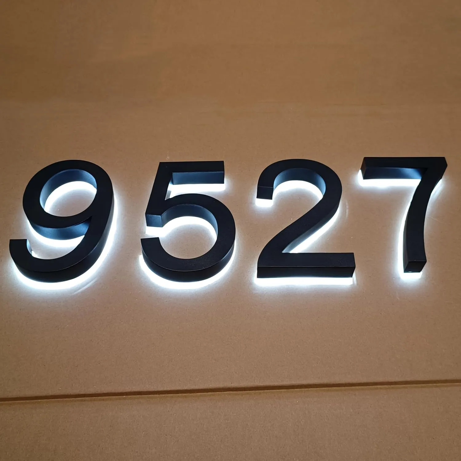 Custom Modern House Number Light Solar-Powered Stainess Steel Backlit Address Sign for Outdoor Post Yard House Metal Lighted Number Plaque Easy Install LED Sign (Custom White/Warm White, 3 numbers)