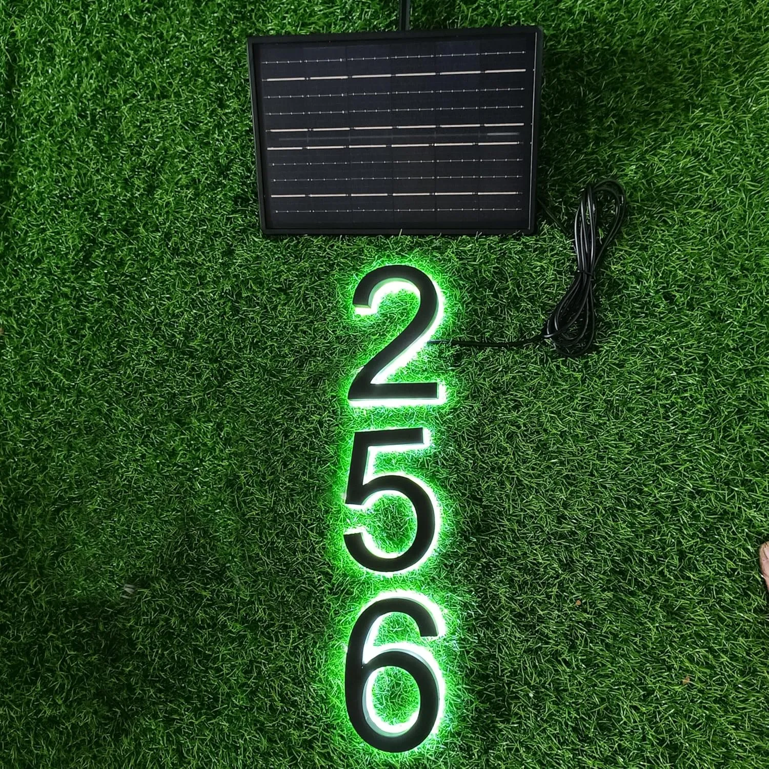 Custom Modern House Number Light Solar-Powered Stainess Steel Backlit Address Sign for Outdoor Post Yard House Metal Lighted Number Plaque Easy Install LED Sign (Custom White/Warm White, 3 numbers)