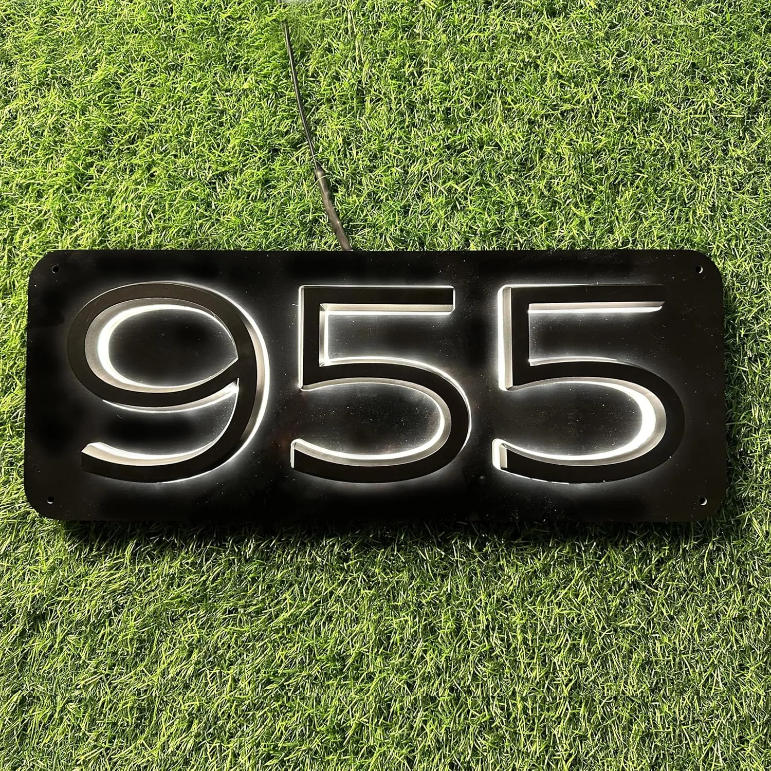 Custom Modern House Number Light Solar-Powered Stainess Steel Backlit Address Sign for Outdoor Post Yard House Metal Lighted Number Plaque Easy Install LED Sign (Custom White/Warm White, 3 numbers)