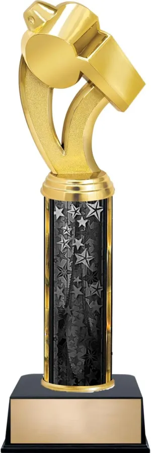 Customizable 11" Coach Whistle Black Star Trophy Award, Engrave Now