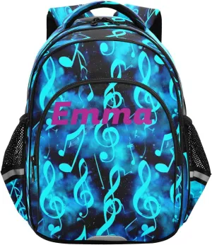 Customized Musical Notes Cosmic Style Backpack for School Boys Girls 15 Inch, Elementary Backpack