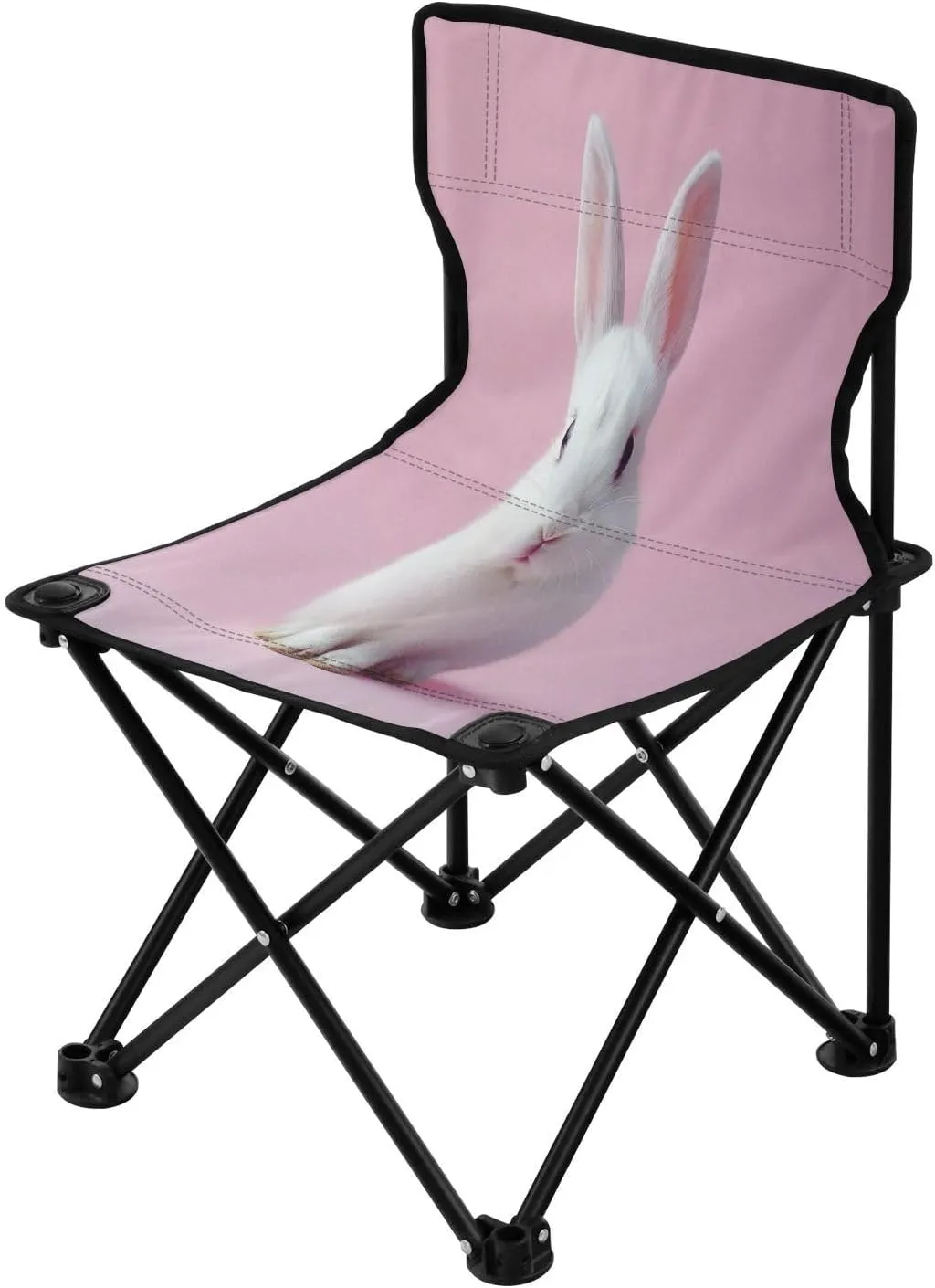 Cute Bunny Portable Outdoor Folding Chair Anti-Slip Padded Oxford Cloth Stool Camping Chair Small for Beach Hiking Fishing Gardening Quad Camp Chair