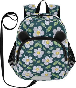 Cute Ears Backpacks For School Leash Little Girls Anti-Lost Personalized Bag School with Reflective Strip Cute Cartoon Animal Bear White Fake Sequin Flowers mochila para ninas