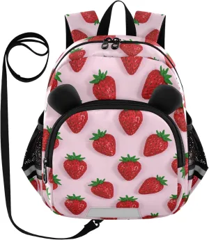 Cute Ears Cute Backpack Leash Boy's/Girl's Anti-Lost Personalized Bag School with Reflective Strip Cute Cartoon Animal Bear Red Strawberry mochilas para ni?a