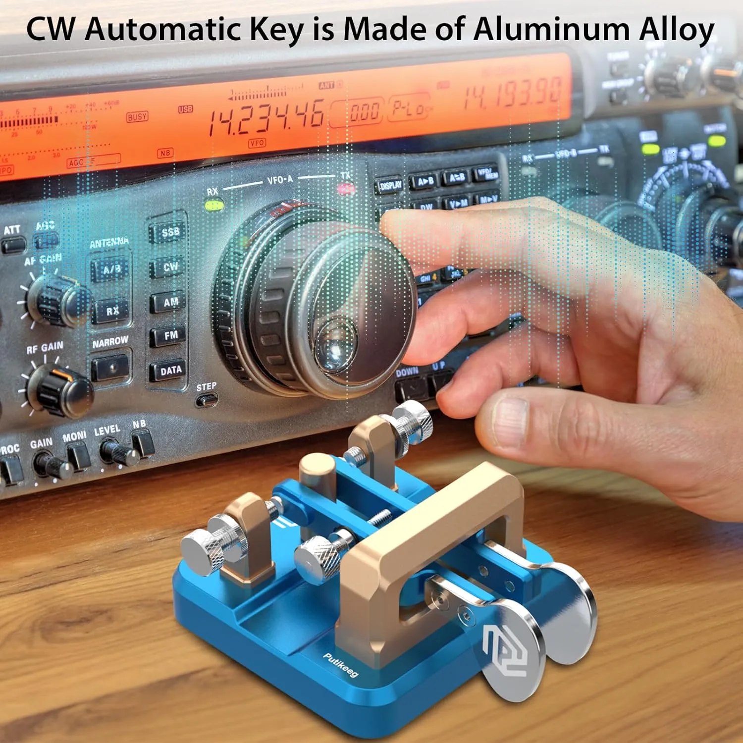 CW Key Morse Code Key Morse Telegraph Key Morse Code Key Aluminum Alloy CW Morse Code Key Square-Shaped Base Blue
