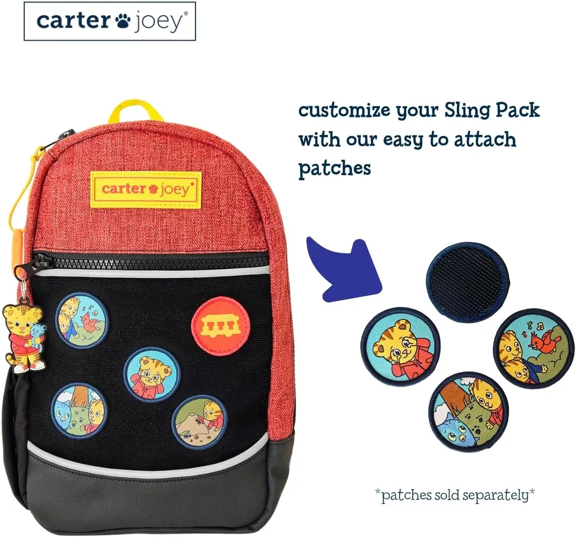Daniel Tiger Sling Pack, Kids Red & Black Backpack, Trolley Patch, Keychain, Ages 3-5, 11x7x3