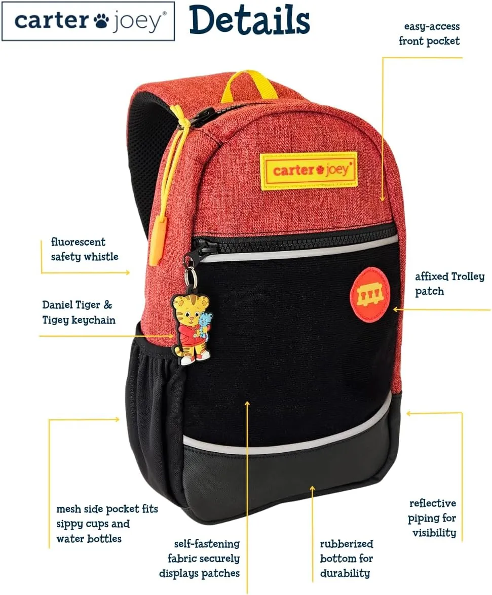 Daniel Tiger Sling Pack, Kids Red & Black Backpack, Trolley Patch, Keychain, Ages 3-5, 11x7x3