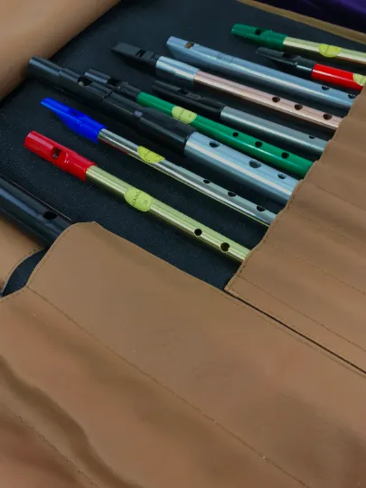 Dannan Brown Vegan Flute / Tin Whistle / Recorder Roll Bag / Case designed for 13 Whistles