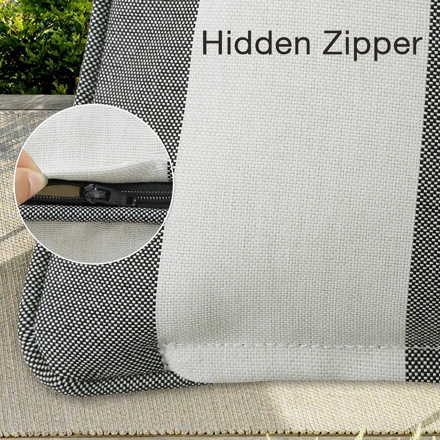 Decorative Outdoor Waterproof Throw Pillows with Inserts, Set of 4, 20" x12" Pillows for Patio, Backyard, Bed, Couch, and Patio Furniture, Gray Stripe