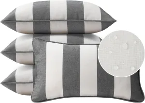Decorative Outdoor Waterproof Throw Pillows with Inserts, Set of 4, 20" x12" Pillows for Patio, Backyard, Bed, Couch, and Patio Furniture, Gray Stripe